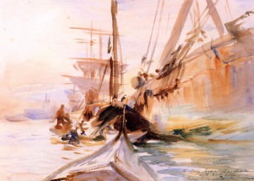 Dockscape Painting - Unloading Boats Venice John Singer Sargent